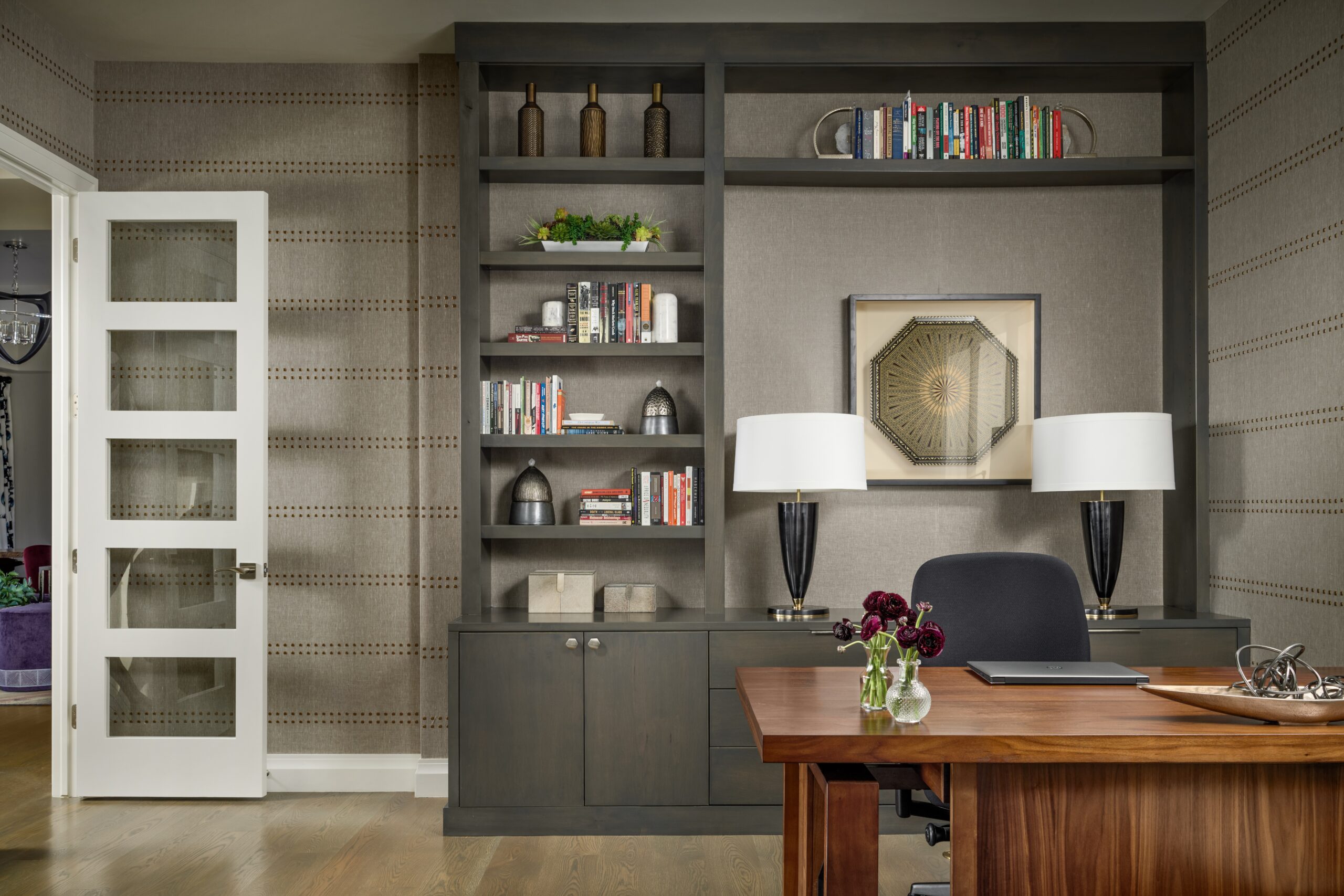An Office Space With Grey Cupboard Three