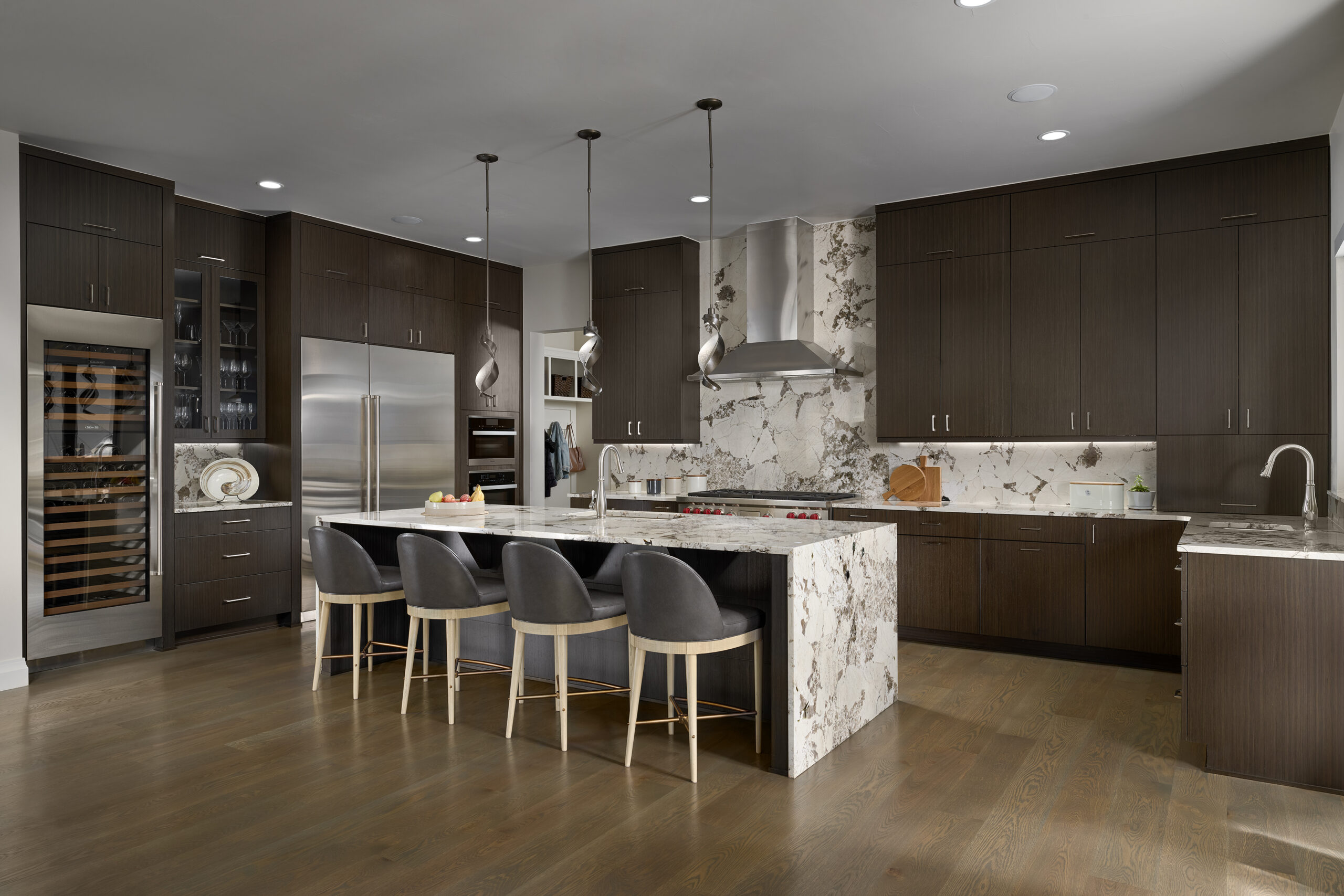 Custom Kitchen A Kitchen Counter With White Marble Counter One