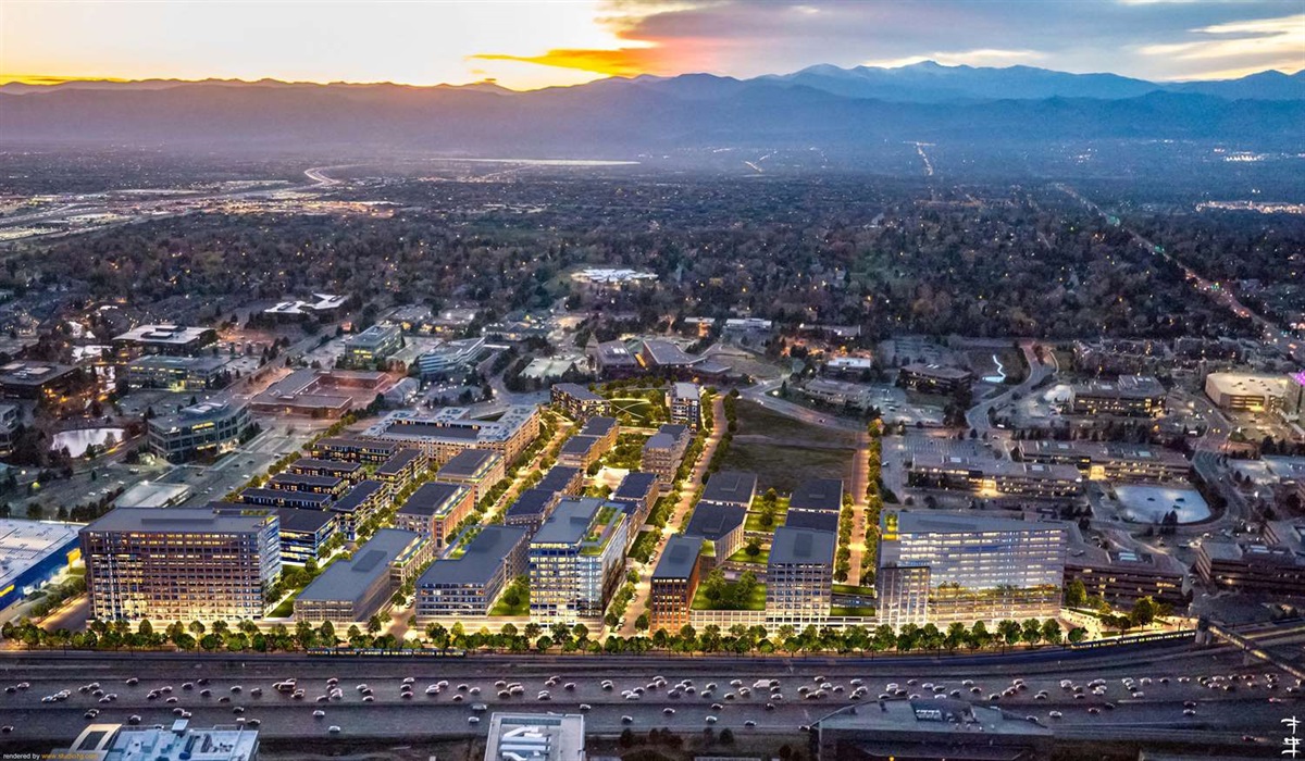 Aerial rendering of the Jones District in Centennial Colorado | Thomas Sattler Homes
